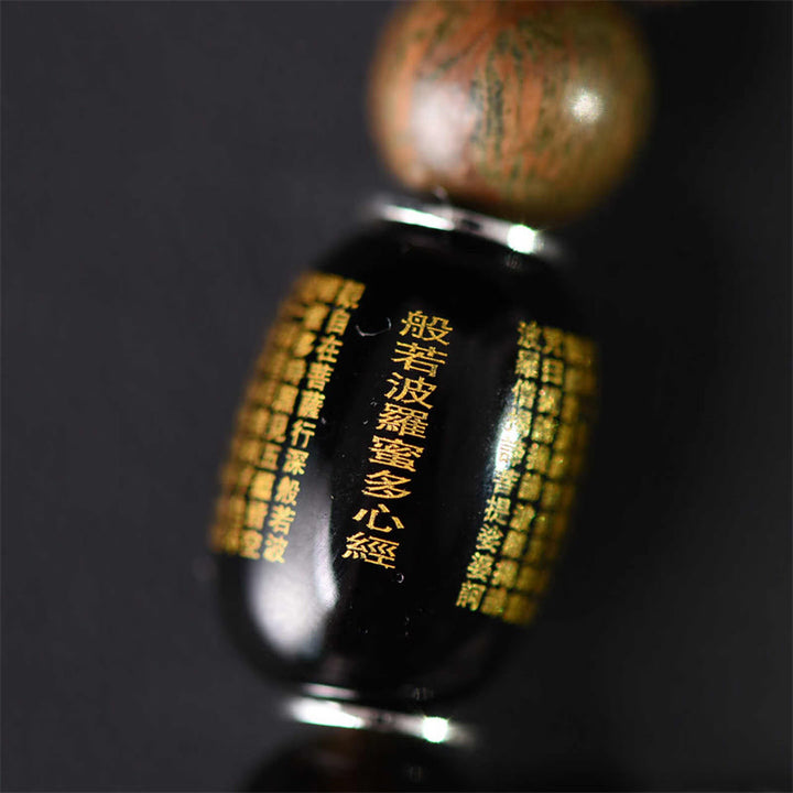 Buddha Stones Tibetaans groen sandelhout, goudglans obsidiaan, balans, vrede, dubbele Armband - image 8