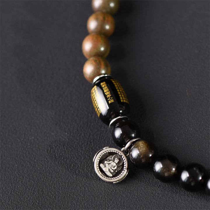 Buddha Stones Tibetaans groen sandelhout, goudglans obsidiaan, balans, vrede, dubbele Armband - image 10