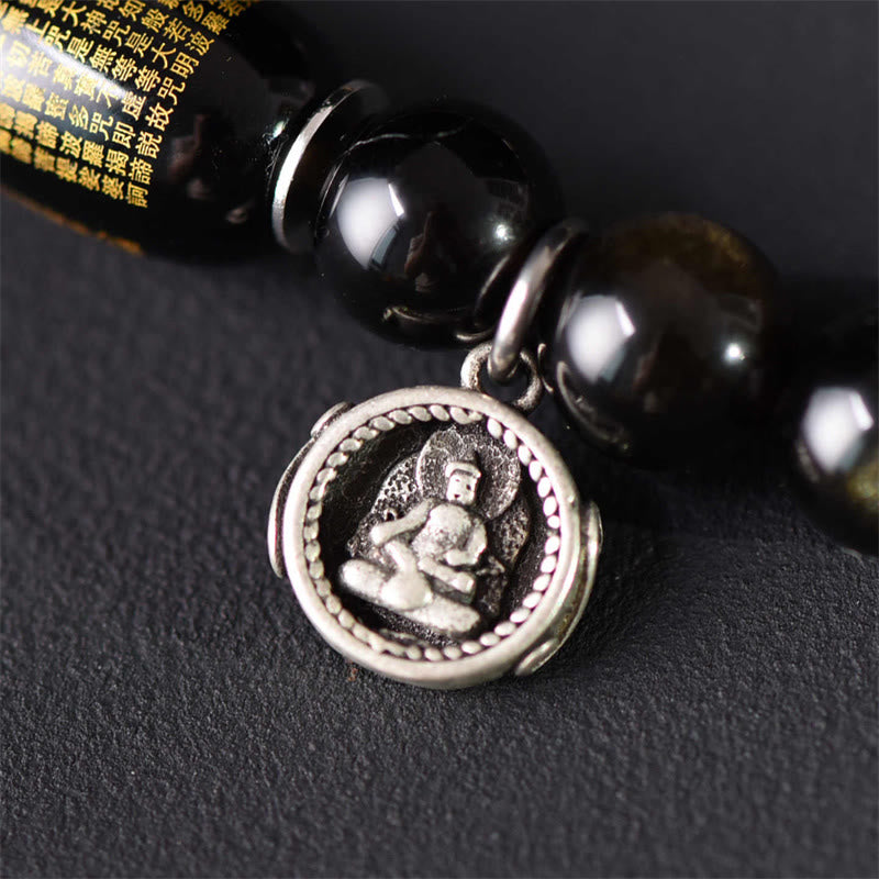 Buddha Stones Tibetaans groen sandelhout, goudglans obsidiaan, balans, vrede, dubbele Armband - image 11