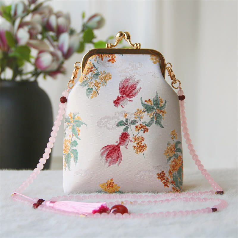 Buddha Stones Retro Chinese schoudertas met parelketting en Schoudertas (crossbody) - Rode koivis Osmanthus 14*6*18cm - image 12
