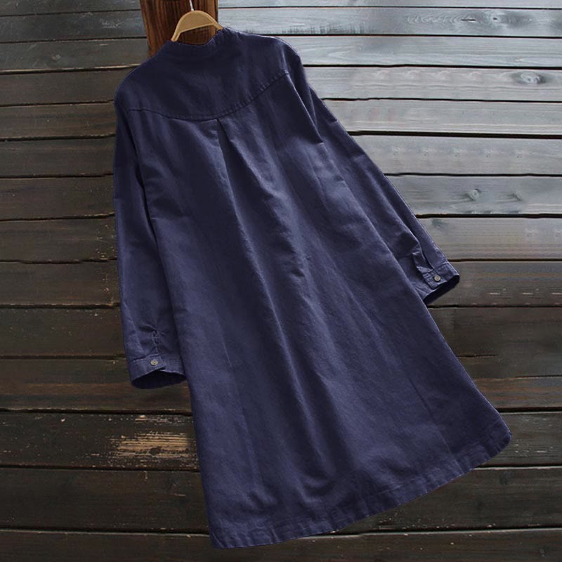 Buddha Stones Damesblouse met Lange mouw, effen knoopsluiting en Zakken - image 15