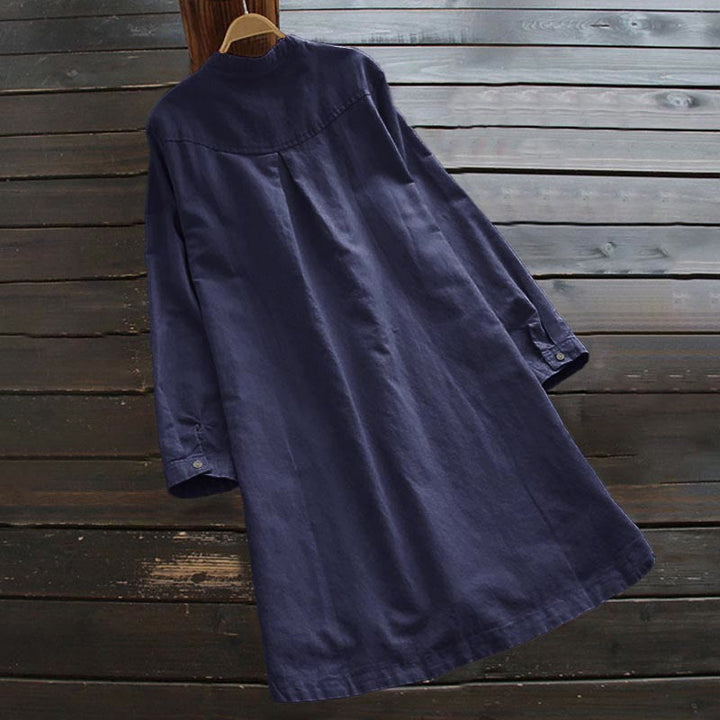 Buddha Stones Damesblouse met Lange mouw, effen knoopsluiting en Zakken - image 15