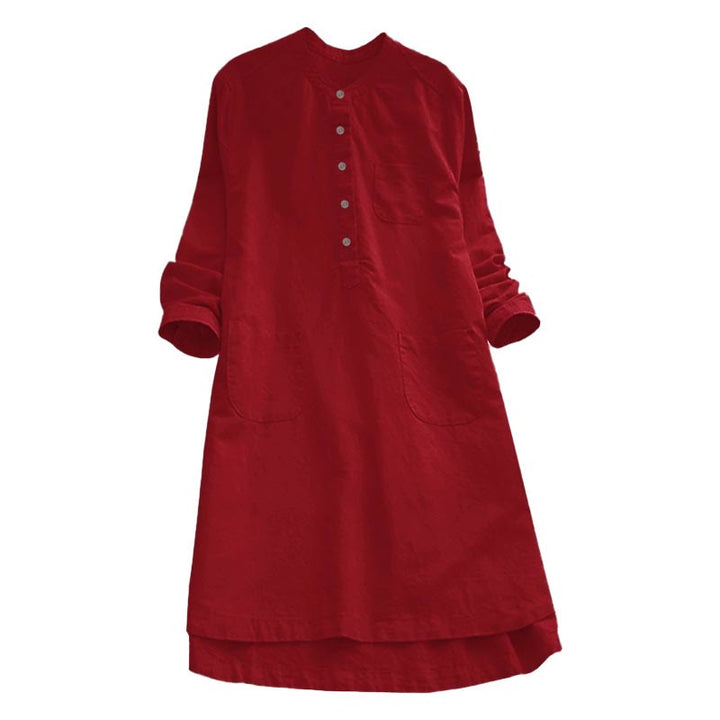 Buddha Stones Damesblouse met Lange mouw, effen knoopsluiting en Zakken - image 19