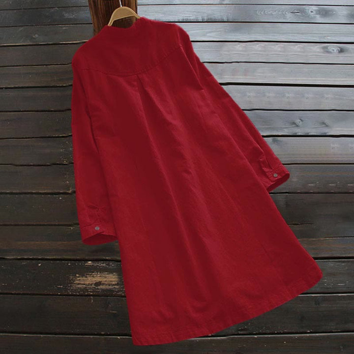 Buddha Stones Damesblouse met Lange mouw, effen knoopsluiting en Zakken - image 18