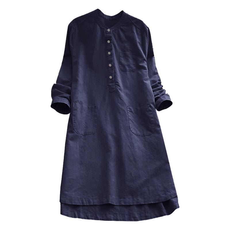 Buddha Stones Damesblouse met Lange mouw, effen knoopsluiting en Zakken - image 16