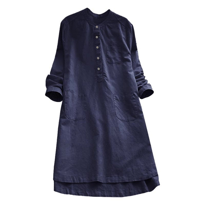 Buddha Stones Damesblouse met Lange mouw, effen knoopsluiting en Zakken - image 16