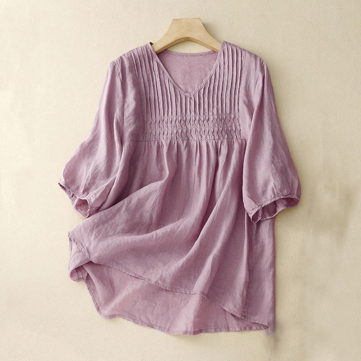 Buddha Stones Casual, effen, losvallend dameshemd met V-hals en Mouwlengte mouwen. - Distel - US12, UK/AU16, EU44 (2XL) - image 0