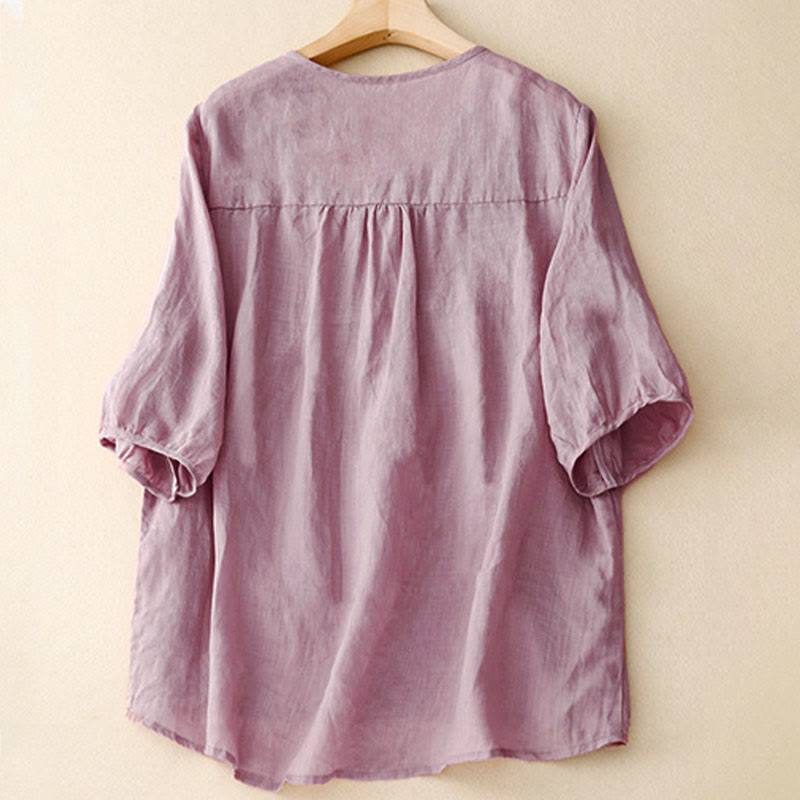 Buddha Stones Casual, effen, losvallend dameshemd met V-hals en Mouwlengte mouwen. - image 1