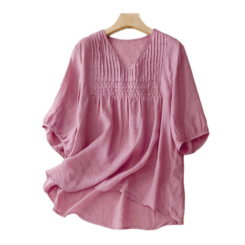 Buddha Stones Casual, effen, losvallend dameshemd met V-hals en Mouwlengte mouwen. - image 19