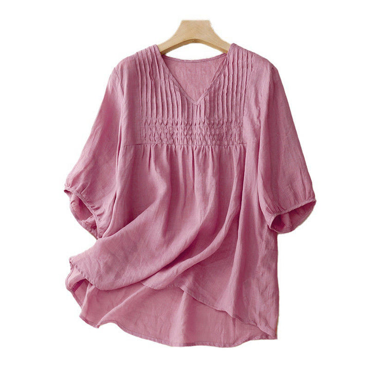 Buddha Stones Casual, effen, losvallend dameshemd met V-hals en Mouwlengte mouwen. - image 19