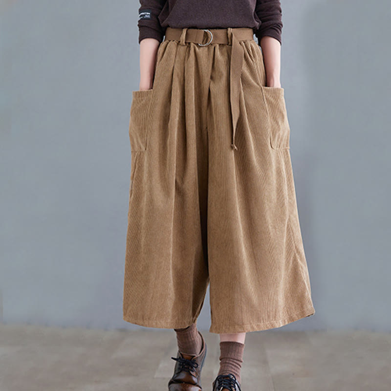Buddha Stones Retro dames corduroy broek met wijde pijpen ( Lengte 7-8), zakken en riem - image 1