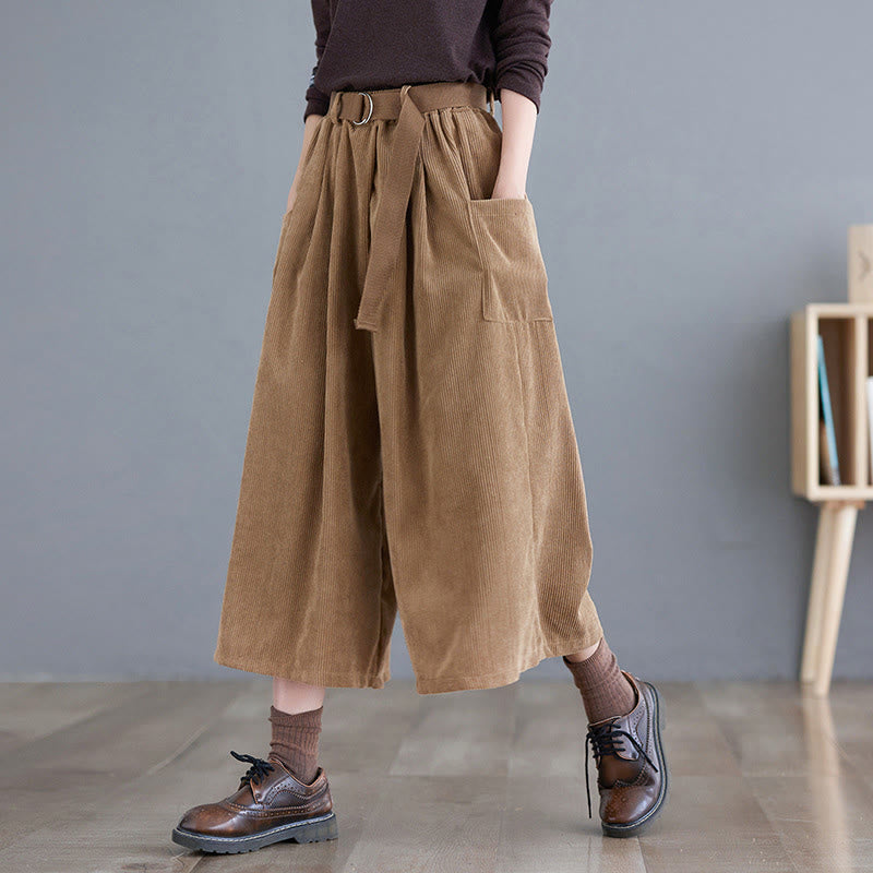 Buddha Stones Retro dames corduroy broek met wijde pijpen ( Lengte 7-8), zakken en riem - Guldenroede - US8-10，UK/AU12-14，EU40-42 (2XL) - image 0