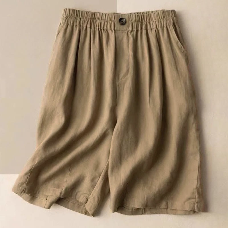 Buddha Stones Zomerse, casual, effen katoenen linnen damesshorts met Zakken en zakken. - BurlyWood - US8-10, UK/AU12-14, EU 40-42 (3XL) - image 0