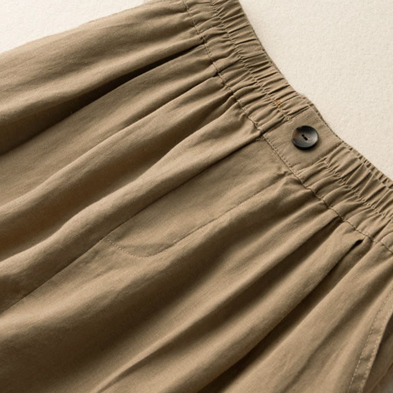 Buddha Stones Zomerse, casual, effen katoenen linnen damesshorts met Zakken en zakken. - image 1