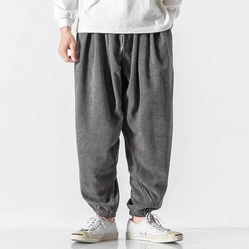 Buddha Stones Casual effen corduroy harembroek met Zakken en zakken voor heren, enkellang. - Donkergrijs - US/UK/AU46, EU56 (5XL) - image 0