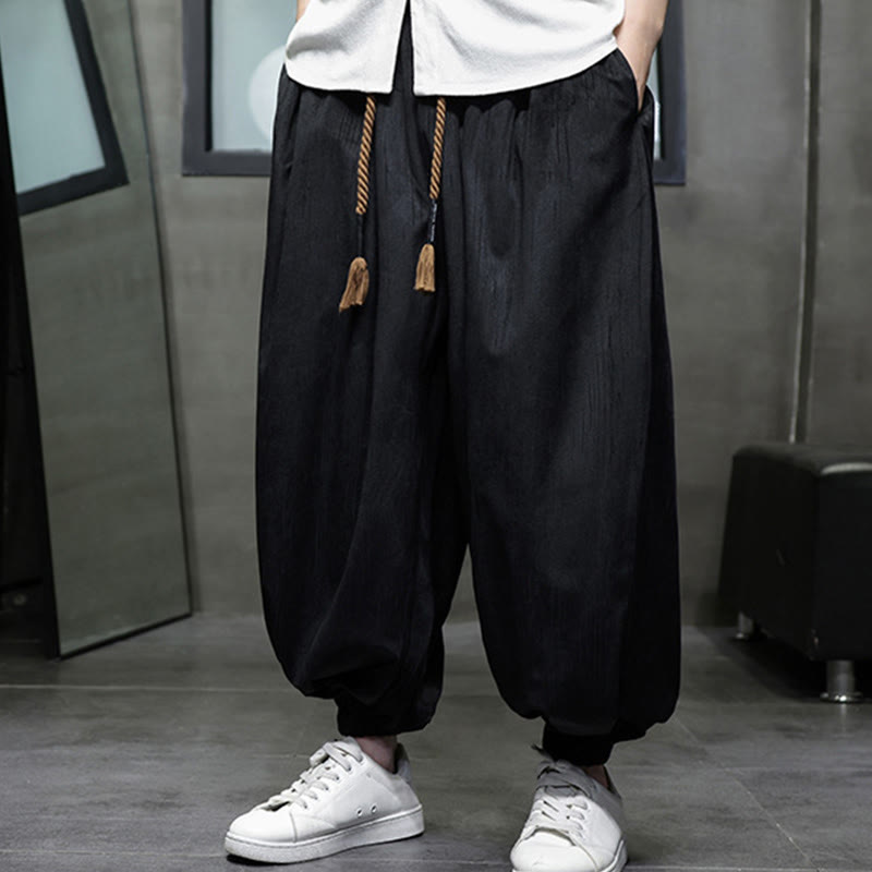 Buddha Stones Casual, alledaagse harembroek voor heren in effen kleur met trekkoord en Zakken. - image 1