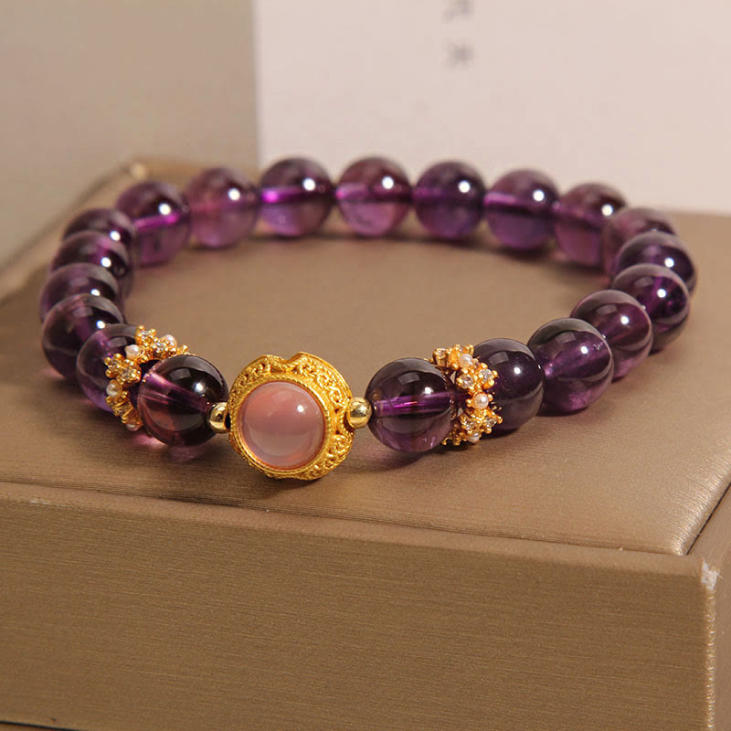 Buddha Stones Natuurlijke amethist-aardbeikwarts kralen helende Armband - image 1