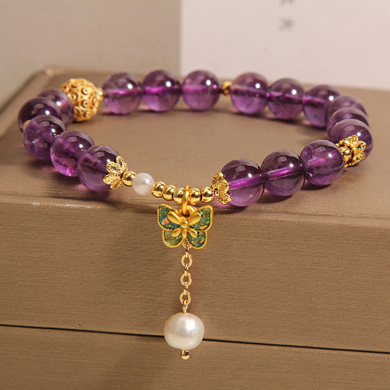 Buddha Stones Natuurlijke amethist barnsteen groene vlinder helende Armband - image 6