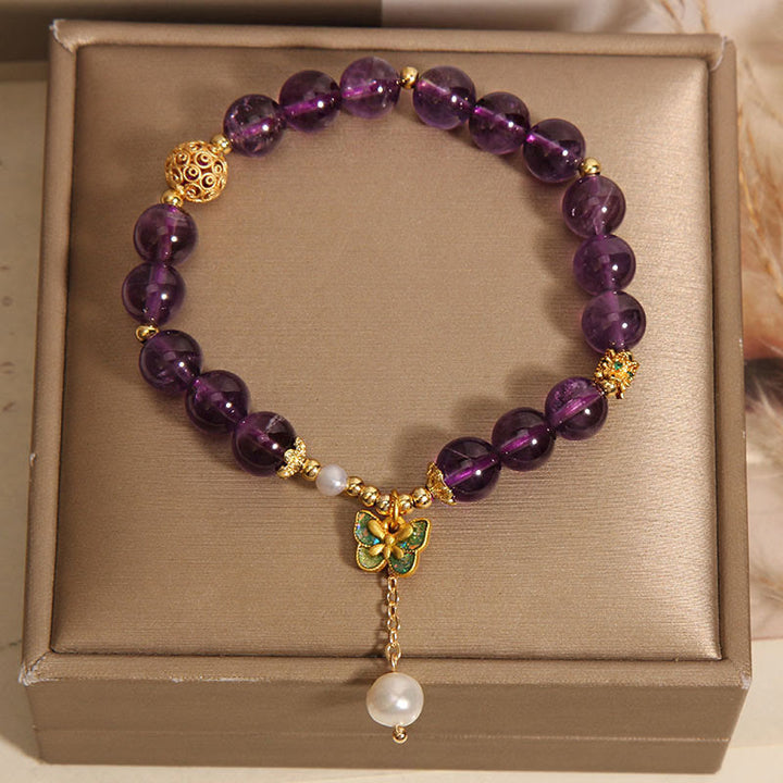 Buddha Stones Natuurlijke amethist barnsteen groene vlinder helende Armband - image 7