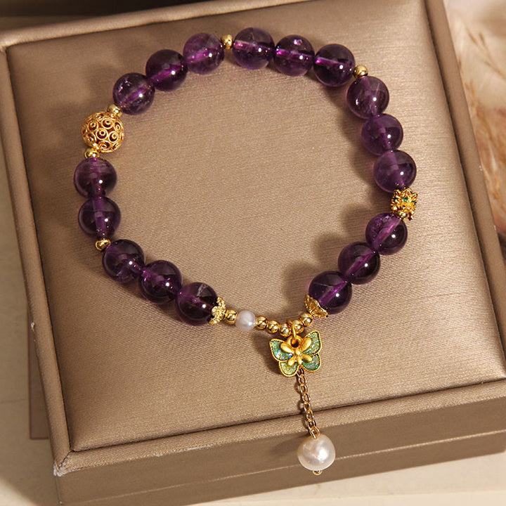Buddha Stones Natuurlijke amethist barnsteen groene vlinder helende Armband - image 2