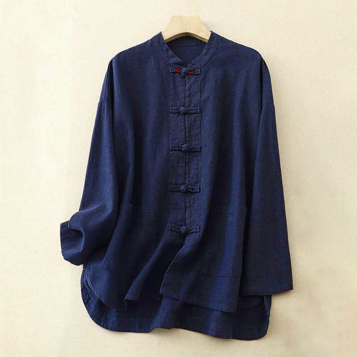 Buddha Stones Literaire artistieke Chinese knoopsluiting casual kleding - Middernachtblauw - US12, UK/AU16, EU44 (2XL) - image 9