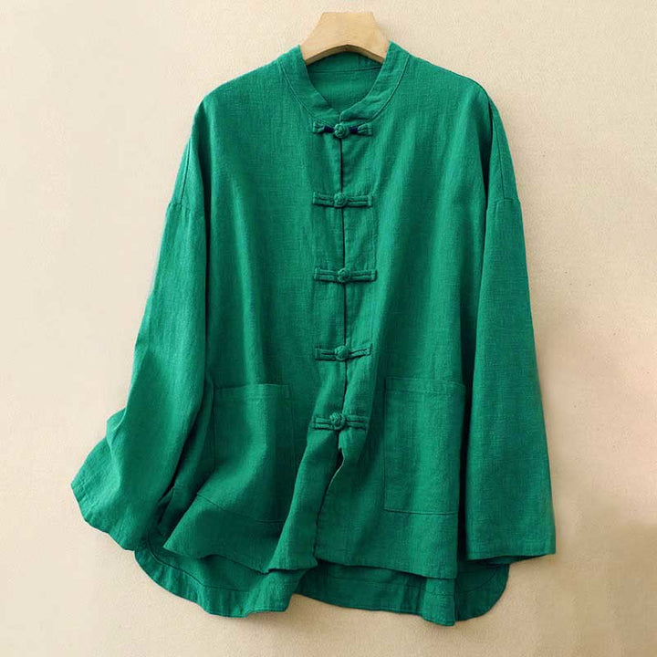 Buddha Stones Literaire artistieke Chinese knoopsluiting casual kleding - Groente - US12, UK/AU16, EU44 (2XL) - image 14