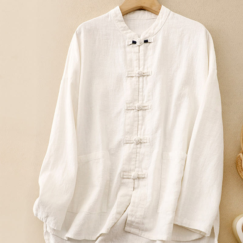 Buddha Stones Literaire artistieke Chinese knoopsluiting casual kleding - Wit - US12, UK/AU16, EU44 (2XL) - image 19