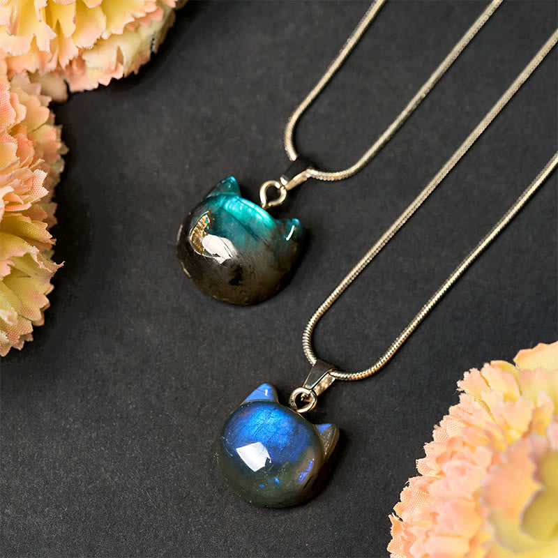 Buddha Stones Natuurlijke kattenpatroon labradoriet helende Ketting - image 1