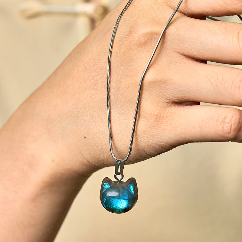 Buddha Stones Natuurlijke kattenpatroon labradoriet helende Ketting - Labradoriet (Genezing♥Ondersteuning) - image 0