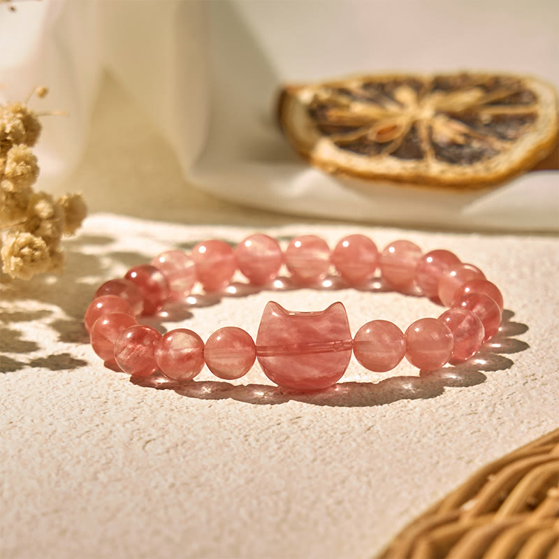 Buddha Stones Mooie Armband met rode agaat kralen in de vorm van een kattenkop. - Rode agaat (Polsomtrek: 15-20 cm) - image 0
