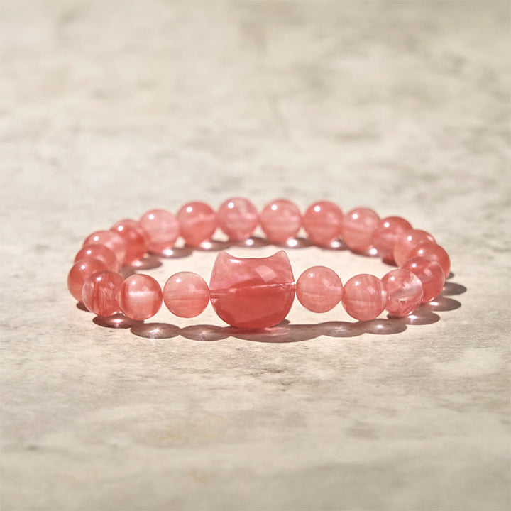 Buddha Stones Mooie Armband met rode agaat kralen in de vorm van een kattenkop. - image 4