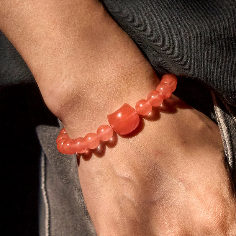 Buddha Stones Mooie Armband met rode agaat kralen in de vorm van een kattenkop. - image 6