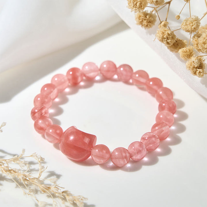 Buddha Stones Mooie Armband met rode agaat kralen in de vorm van een kattenkop. - image 3
