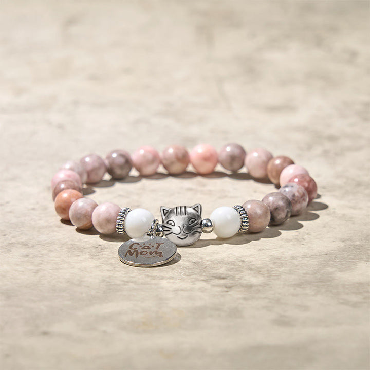 Buddha Stones Beschermende Armband met kattenkopontwerp en zebrajaspis - image 2