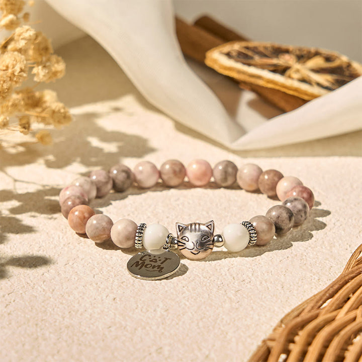Buddha Stones Beschermende Armband met kattenkopontwerp en zebrajaspis - image 3