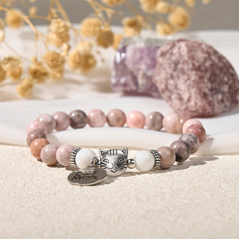 Buddha Stones Beschermende Armband met kattenkopontwerp en zebrajaspis - image 1