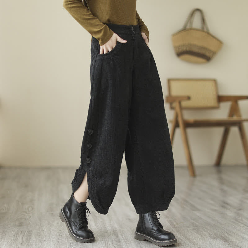 Buddha Stones Casual dames corduroy broek met knoopsluiting en Zakken. - Zwart - US8-10，UK/AU12-14，EU40-42 (2XL) - image 6