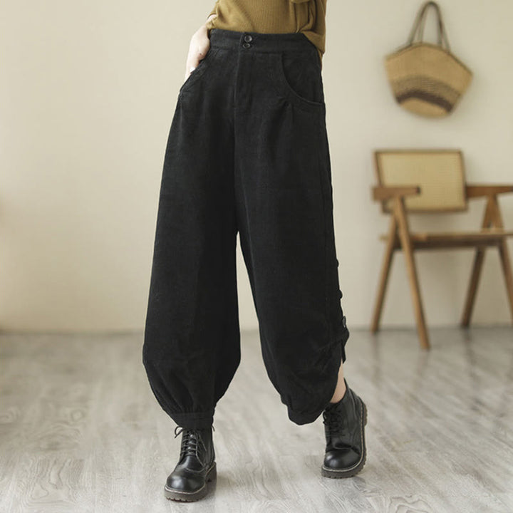 Buddha Stones Casual dames corduroy broek met knoopsluiting en Zakken. - image 8