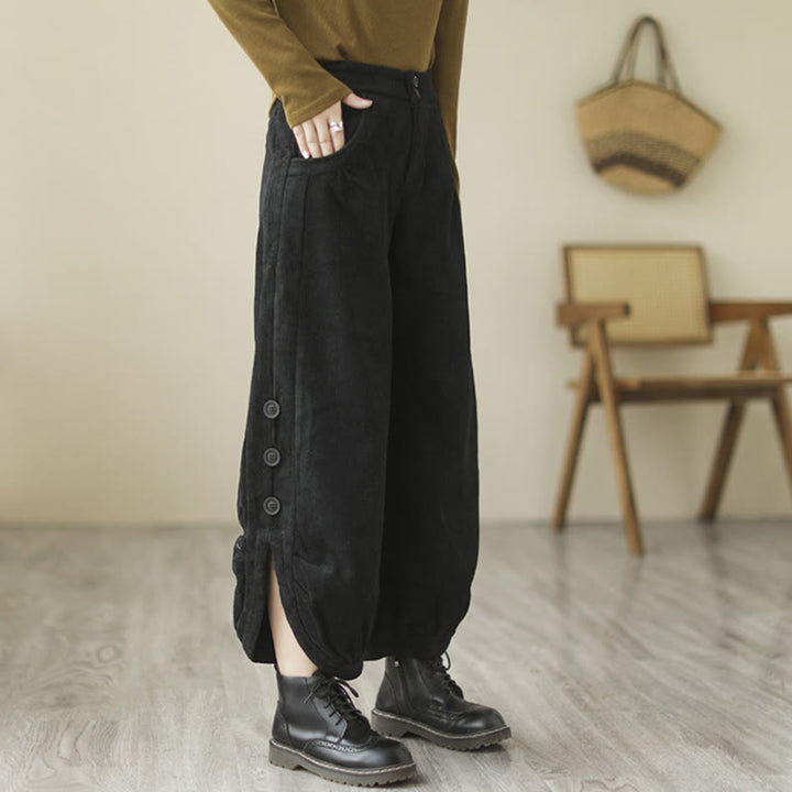Buddha Stones Casual dames corduroy broek met knoopsluiting en Zakken. - image 9