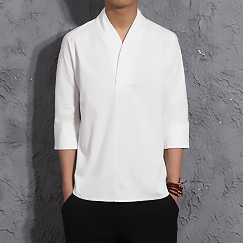 Buddha Stones Casual overhemd met V-hals en Mouwlengte voor heren - Wit - US/UK/AU44, EU54 (5XL) - image 1