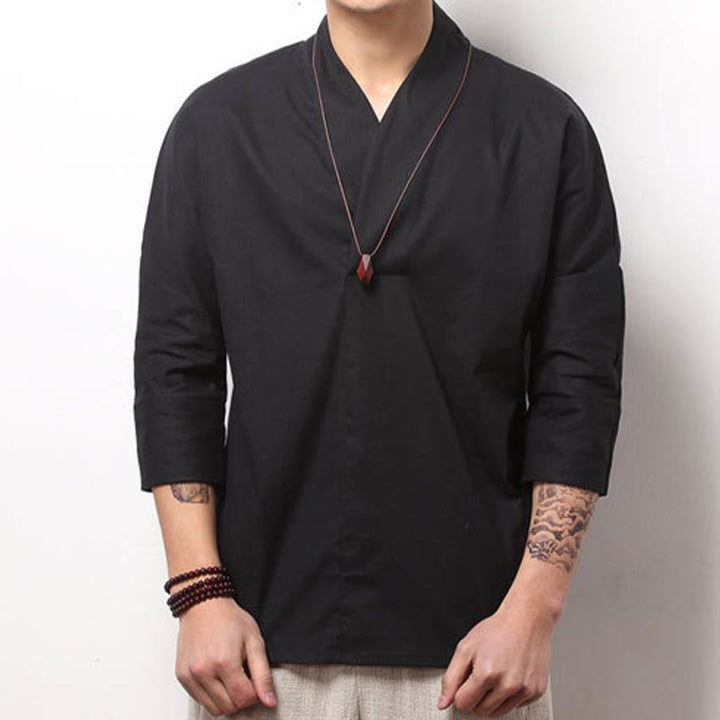 Buddha Stones Casual overhemd met V-hals en Mouwlengte voor heren - Zwart - US/UK/AU44, EU54 (5XL) - image 5