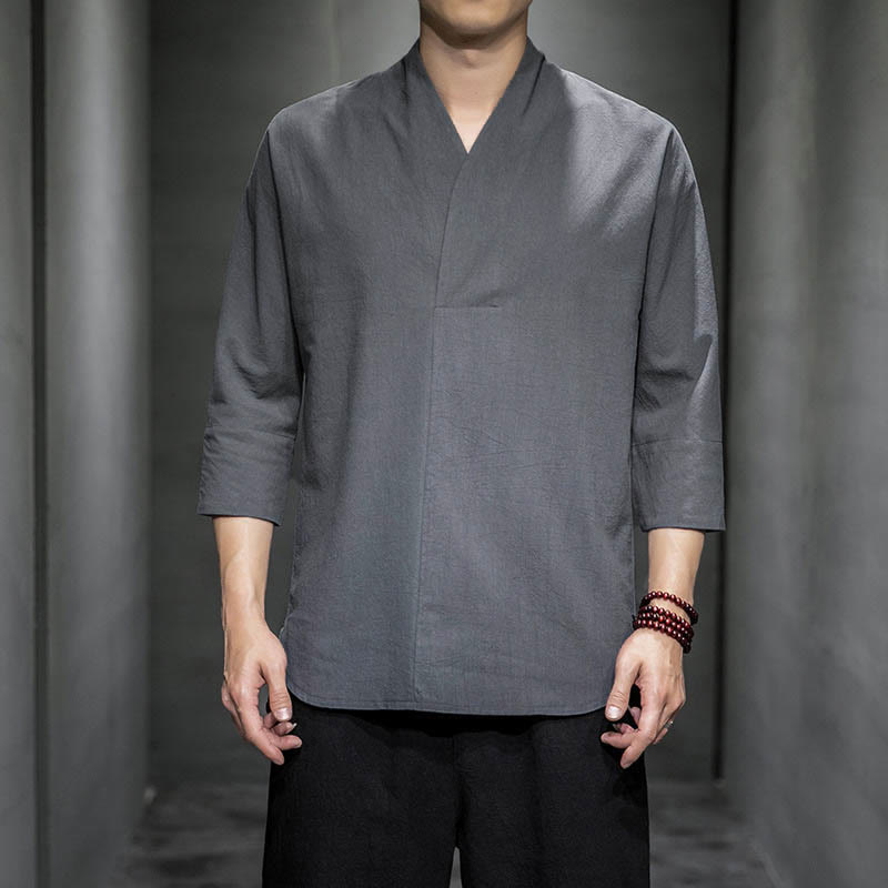Buddha Stones Casual overhemd met V-hals en Mouwlengte voor heren - Grijs - US/UK/AU44, EU54 (5XL) - image 4