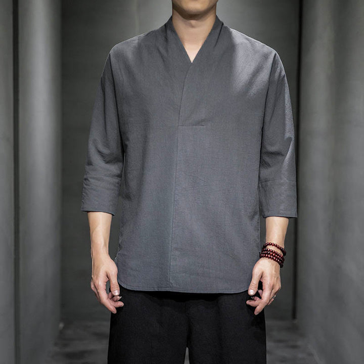 Buddha Stones Casual overhemd met V-hals en Mouwlengte voor heren - Grijs - US/UK/AU44, EU54 (5XL) - image 4