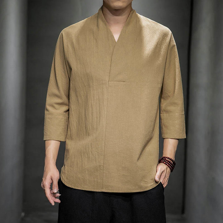 Buddha Stones Casual overhemd met V-hals en Mouwlengte voor heren - BurlyWood - US/UK/AU44, EU54 (5XL) - image 0
