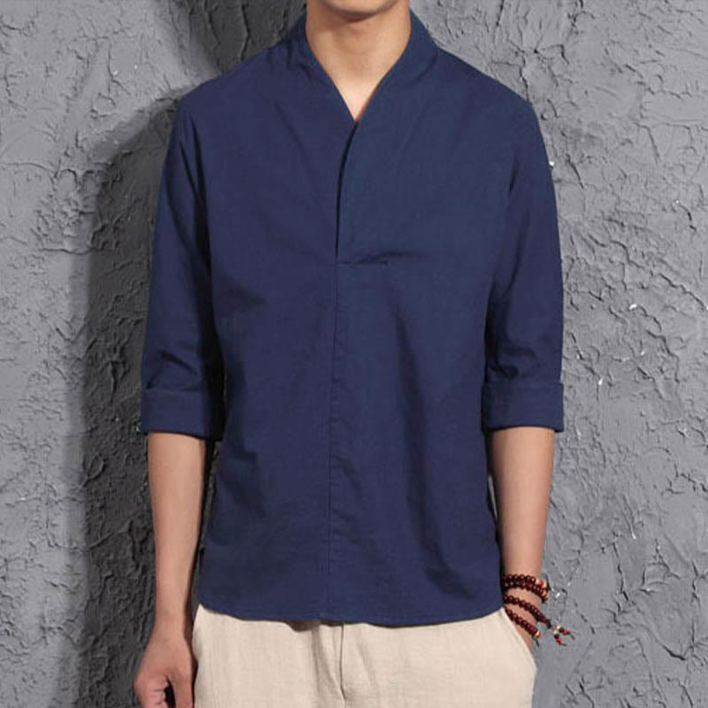 Buddha Stones Casual overhemd met V-hals en Mouwlengte voor heren - Staalblauw - US/UK/AU44, EU54 (5XL) - image 7