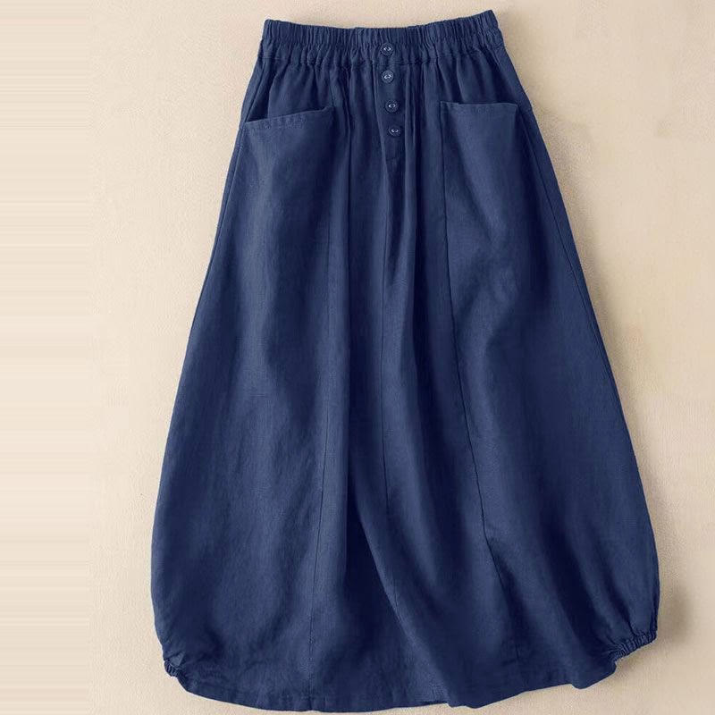 Buddha Stones Zomerrok voor dames met effen kleur, knoopsluiting, elastische Taille , Lengte 7-8 en Zakken. - Marine - US16, UK/AU20, EU48 (5XL) - image 3