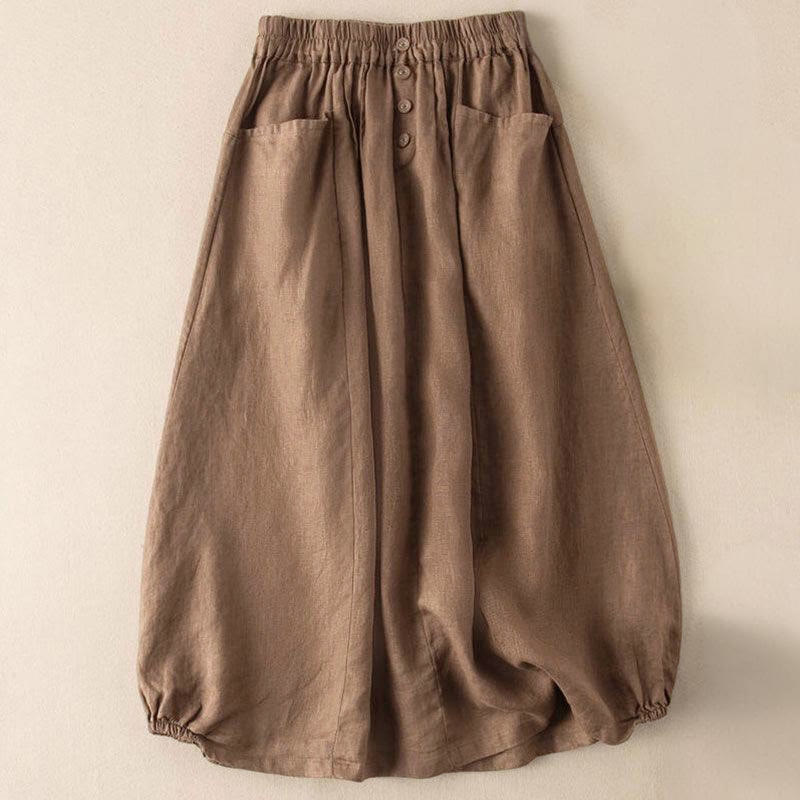 Buddha Stones Zomerrok voor dames met effen kleur, knoopsluiting, elastische Taille , Lengte 7-8 en Zakken. - Donkergoudenroede - US16, UK/AU20, EU48 (5XL) - image 0