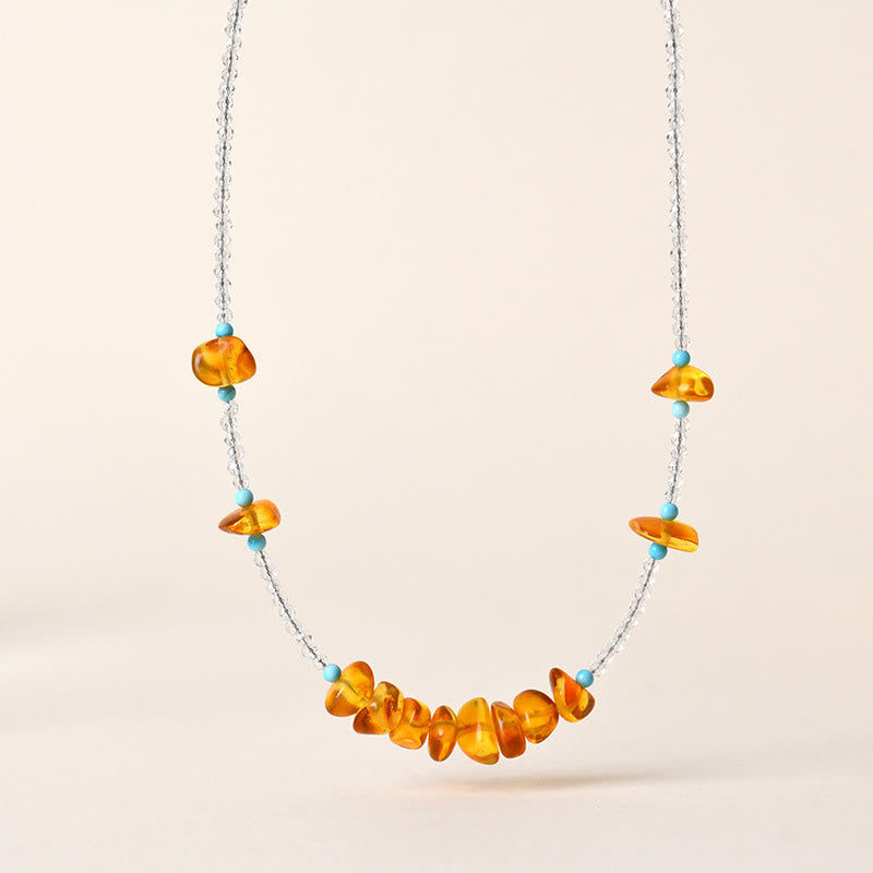 Buddha Stones Witte kristallen kraal met onregelmatige amberkleurige helderheid, geschikt als hanger voor een Ketting . - Wit kristal en amber - image 0