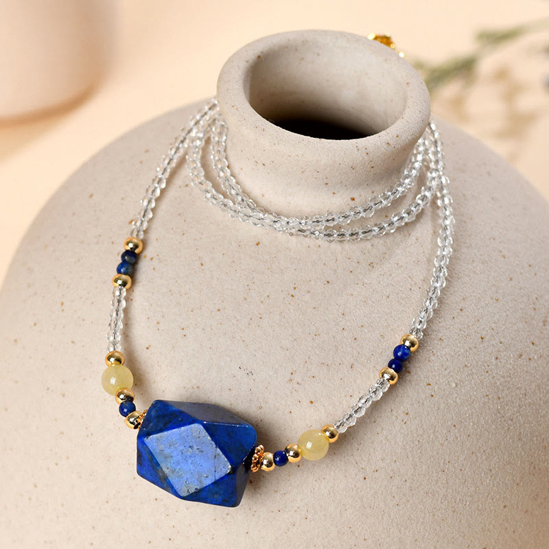 Buddha Stones Witte kristallen lazuriet lapis lazuli helende meditatie Ketting - Wit kristal en lazuriet - image 0