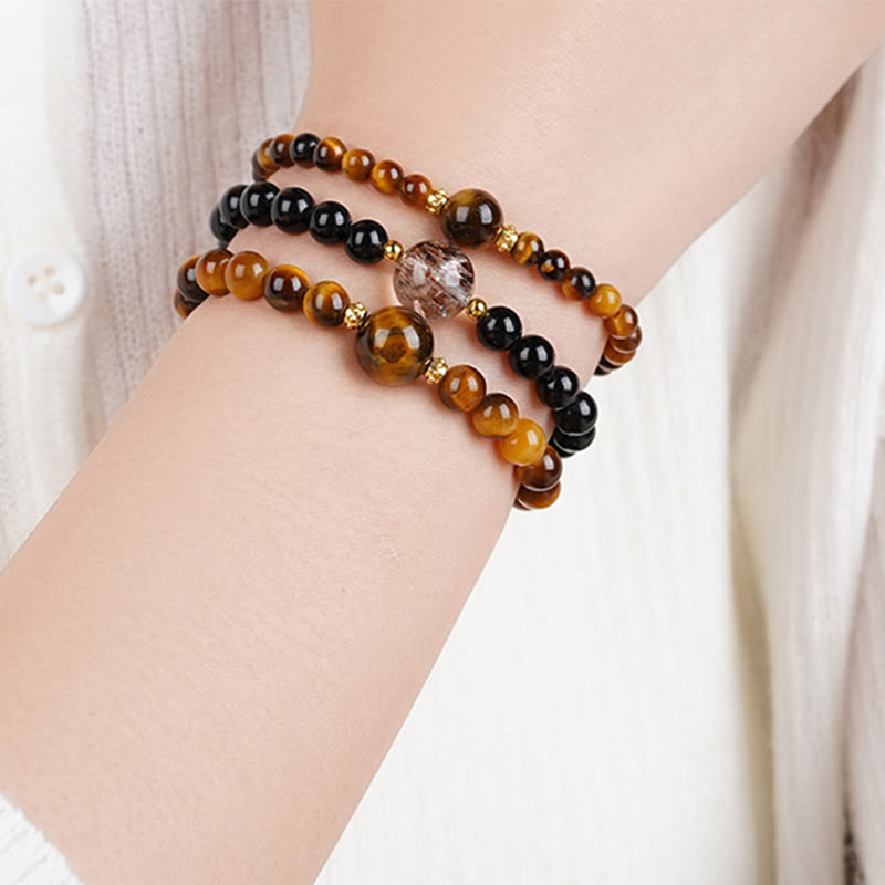 Buddha Stones Armband met kralen van tijgeroog en zwarte obsidiaan, symbool voor moed. - image 10